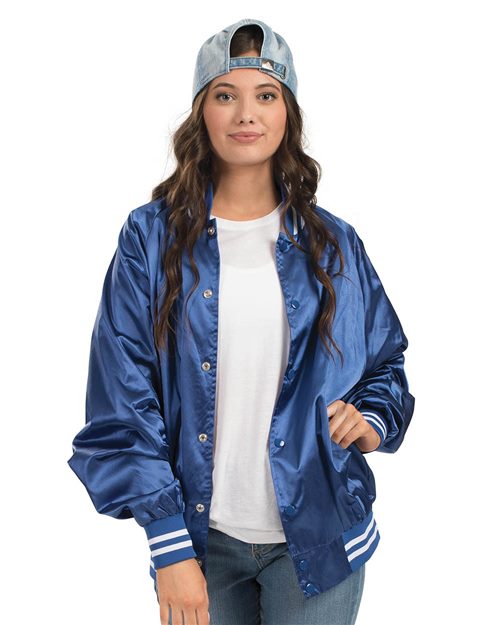 Satin Baseball Jacket Striped Trim